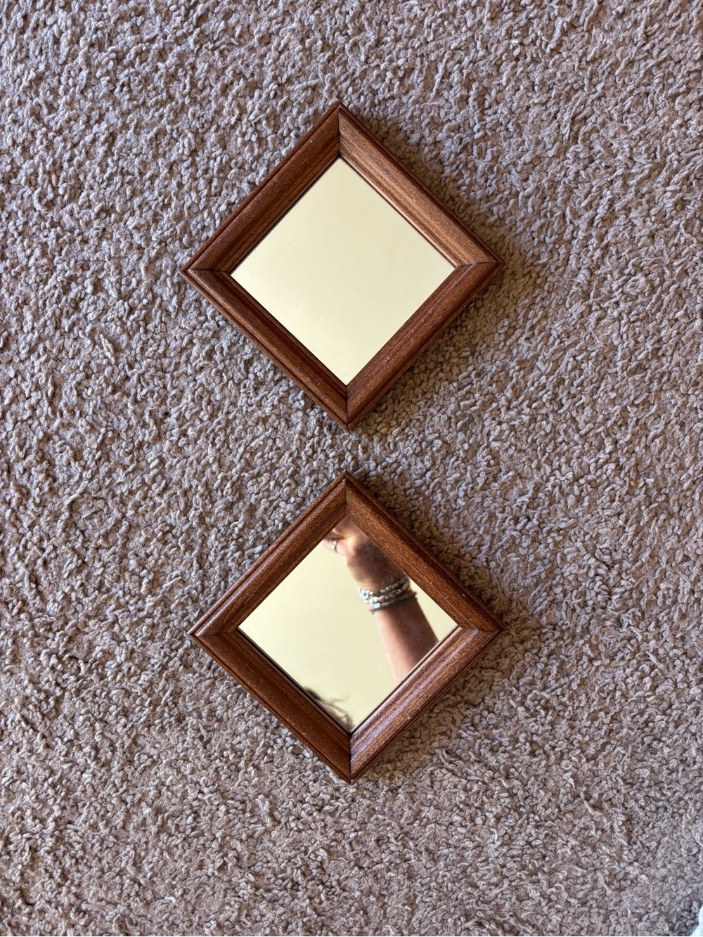 Mini 5”X5” Decorative Wood Framed Mirrors set of 2.